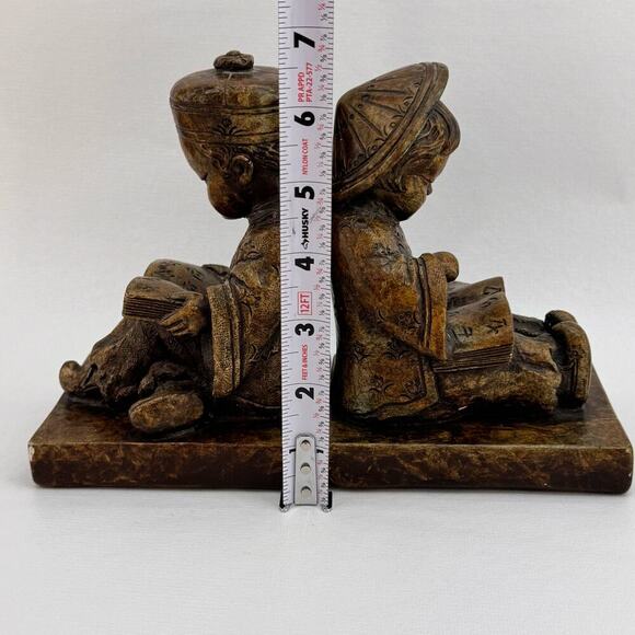 Vintage Oriental Asian Boy & Girl Reading Bookends Chalkware 1960's Brown - Picture 9 of 10